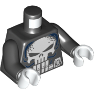 Lego Torso Bodysuit, White Skull, Ammo Belt print (Punisher), Black Arms, White Hands / Black