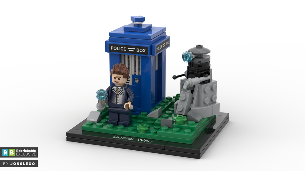 Lego Doctor Who Display (TARDIS, Dalek & Custom Minifigure)