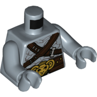 Lego Torso, Rock Pattern, Dark Brown Straps, Belt, Gold Skull Belt Buckle print, Sand Blue Arms, Sand Blue Hands / Sand Blue