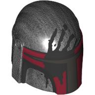 Lego Helmet Mandalorian with Holes with Black/Dark Red Markings, Scratches print / Pearl Titanium