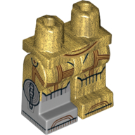 Lego Hips and Pearl Gold Legs, Left Light Bluish Grey Boot Pattern and Black Metal Plating, Dark Red Circuitry, Belt Print (C-3PO) / Pearl Gold