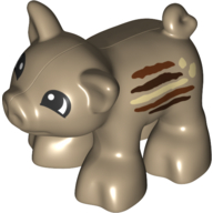 Lego Duplo Animal Pig, Short, Semi-Circular Eyes, Tan, Reddish Brown, and Dark Brown Stripes (Wild Boar) Print / Dark Tan