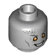 Minifig Head Gorr, Dark Bluish Gray Eyebrows and Lines, Orange Eyes, Evil Smile Print / Light Bluish Gray
