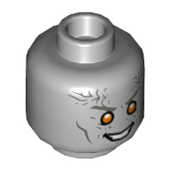 Lego Minifig Head Gorr, Dark Bluish Gray Eyebrows and Lines, Orange Eyes, Evil Smile Print / Light Bluish Gray