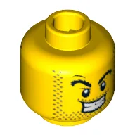 Minifig Head Stubble Guy, Thick Eyebrows and Stubble, Evil Grin / Surprised Print / Yellow
