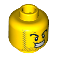 Lego Minifig Head Stubble Guy, Thick Eyebrows and Stubble, Evil Grin / Surprised Print / Yellow