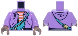 Torso Hoodie Open, Pockets over Reddish Orange and Bright Pink Striped Shirt, Dark Turquoise Fanny Pack with Gold Zipper and Clip Pattern / Medium Lavender Arms / Medium Brown Hands / Medium Lavender