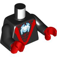 Lego Torso Bodysuit, Red Webbing and Thick 'V', White Spider Print, Black Arms, Red Hands / Black