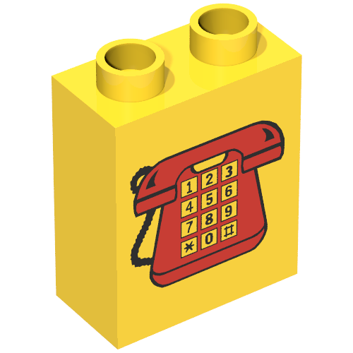 Lego Duplo Brick 1 x 2 x 2 with Telephone Print 1, Red / Yellow
