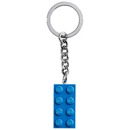 Key Chain, Chrome Chain and Ring with 2 x 4 Brick / Blue