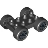 Duplo Car Base, 2 x 4 with Black Tires and Black 7 Spoke Wheels Print / Black