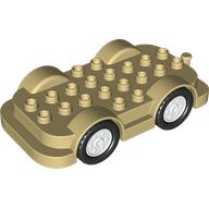 Lego Duplo Car Base 4 x 8 with Four Black Wheels and White Hubs / Tan