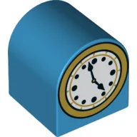 Duplo Brick 2 x 2 x 2 Curved Top with Clock, Hands at 4:57 Print / Dark Azure