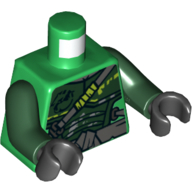Lego Torso Armor, Dark Green with Dark Bluish Gray Shoulder Strap and Belt Print, Dark Green Arms, Black Hands / Green