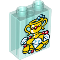 Lego Duplo Brick 1 x 2 x 2 with Bottom Tube - Goblet, Jewelry and Coins Print / Trans-Light Blue