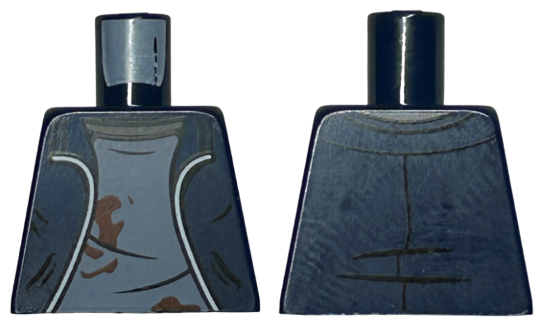 Lego Torso Jacket with Silver Trim, Sand Blue Shirt, Reddish Brown Dirt Stains Pattern