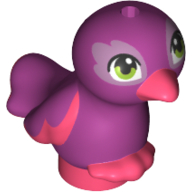Lego Animal, Bird, Feet Joined, Coral Beak, Green Eyes, Lavender Eye Shadow Print / Magenta