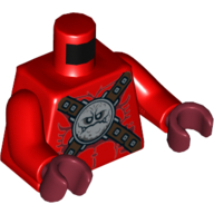 Lego Torso Muscles with Crossed Straps with Stone Face Emblem/Buckle Print, Red Arms, Dark Red Hands / Red
