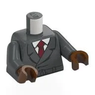 Torso, Coat, White Shirt, Dark Red Tie Print, Dark Bluish Gray Arms, Reddish Brown Hands / Dark Bluish Gray