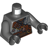 Lego Torso Jacket, Large Reddish Brown Strap and Belt with Copper Trinkets Print, Dark Bluish Gray Arms, Black Hands / Dark Bluish Gray