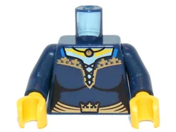 Torso Female Dress with Black Laces, Blue Straps and Gold Trim over White Shirt, Waist Sash with Crown, Necklace with Bead, Yellow Neck Pattern / Dark Blue Arms / Yellow Hands