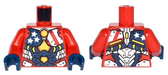 Lego Torso Armor with Stars and Stripes and Silver Plates and Yellow Circle Arc Reactor Pattern / Red Arms / Dark Blue Hands
