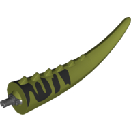 Lego Animal Body Part, Dinosaur, Carnotaurus Tail, with Spikes and Pin, Dark Green Markings Print / Olive Green