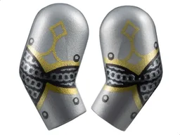 Arm, (Matching Left and Right) Pair with Armor Plates, Dark Silver Chain Mail, Gold Trim and Black Rivets Pattern / Flat Silver