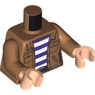Lego Torso, Jacket, Dark Brown Belt, White/Dark Purple Striped Shirt print, Medium Nougat Arms, Light Nougat Hands / Medium Nougat