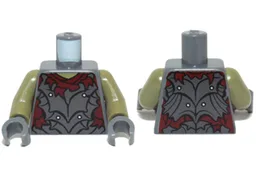 Torso LotR Crude Plate Mail Armor and Dark Red Shirt Tattered Pattern (Moria Orc) / Olive Green Arms / Dark Bluish Gray Hands