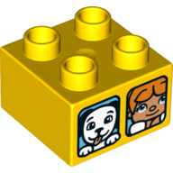 Lego Duplo Brick 2 x 2 with Girl, Cat and Dog Print / Yellow