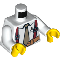 Lego Torso Shirt with Tan Tie, Red Suspenders, Brown Belt with Pocket with Ruler Print, White Arms, Yellow Hands / White