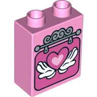 Duplo Brick 1 x 2 x 2 with Hands Holding Heart Print / Bright Pink