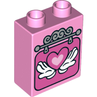 Lego Duplo Brick 1 x 2 x 2 with Bottom Tube - Hands Holding Heart Print / Bright Pink
