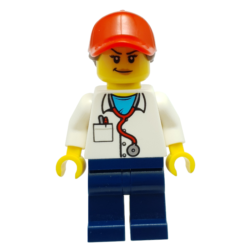 Lego Physician - White Labcoat, Dark Blue Legs, Red Cap