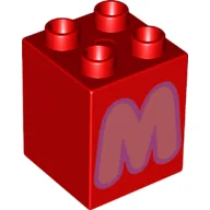 Duplo Brick 2 x 2 x 2 with Coral 'M' Print / Red