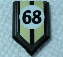 Tile, Modified 2 x 3 Pentagonal with Gold Stripes and Black '68' in White Circle Pattern (Sticker) - Set 75884