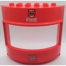 Duplo Wall with Window 3 x 8 x 6 Curved with Lego Logo and Fire Print / Red