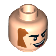 Lego Minifig Head Captain Boomerang, Brown Sideburns, Eyebrows, Smile with Red Tongue Print [Hollow Stud] / Light Nougat