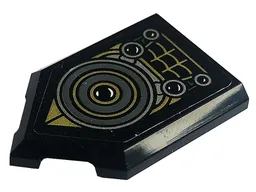 Tile, Modified 2 x 3 Pentagonal with Spider Web, Eyes and Dark Bluish Gray, Gold and Silver Circles Pattern (Sticker) - Set 76195