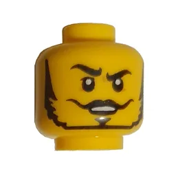 Minifig Head Gravis, Thin Beard, Mustache, Raised Eyebrow, Closed Eyes / Open Eyes Print / Yellow