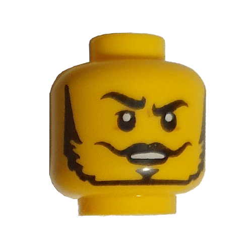 Lego Minifig Head Gravis, Thin Beard, Mustache, Raised Eyebrow, Closed Eyes / Open Eyes print / Yellow