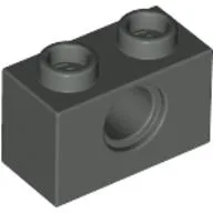 Technic Brick 1 x 2 [1 Pin Hole] / Dark Gray