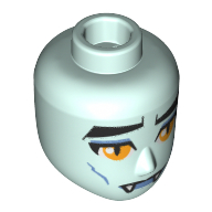 Lego Minidoll Head Male Yellow Eyes, Fangs (Vampire), Blue Cheeklines / Light Aqua