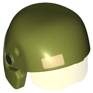 Lego Helmet with Visor Resistance Trooper, Trans-Yellow Visor, Tan Rectangle and Black Circles Print / Olive Green