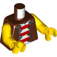 Lego Torso, Jacket, Red/White Striped Shirt print, Yellow Arms and Hands / Reddish Brown