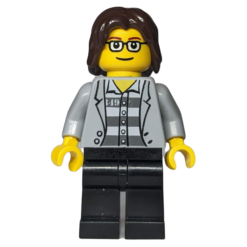 Lego Light Bluish Grey Torso, Black Legs, Dark Brown Hair