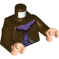 Lego Torso Robe Clasped at Neck, with Medium Lavender Fur Undershirt Print, Dark Brown Arms, Light Nougat Hands / Dark Brown