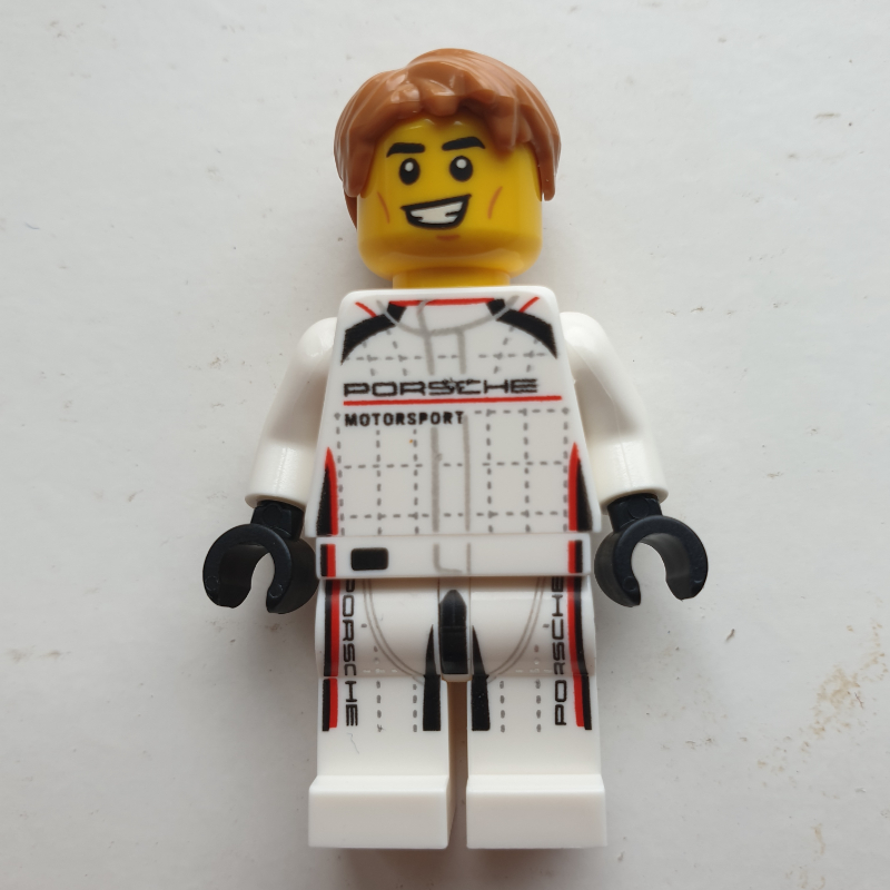 Lego Race Driver, White Race Suit with 'Porsche'