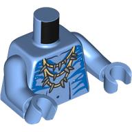 Lego Torso, Bar Chest, Dark Azure/Dark Blue Markings, Tan/Sand Green Necklace print, Medium Blue Arms and Hands / Medium Blue